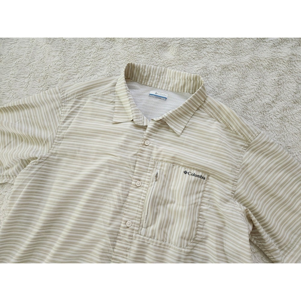 Columbia PFG Tamiami II Women's 1X Short Sleeve Button Down Shirt Beige Striped